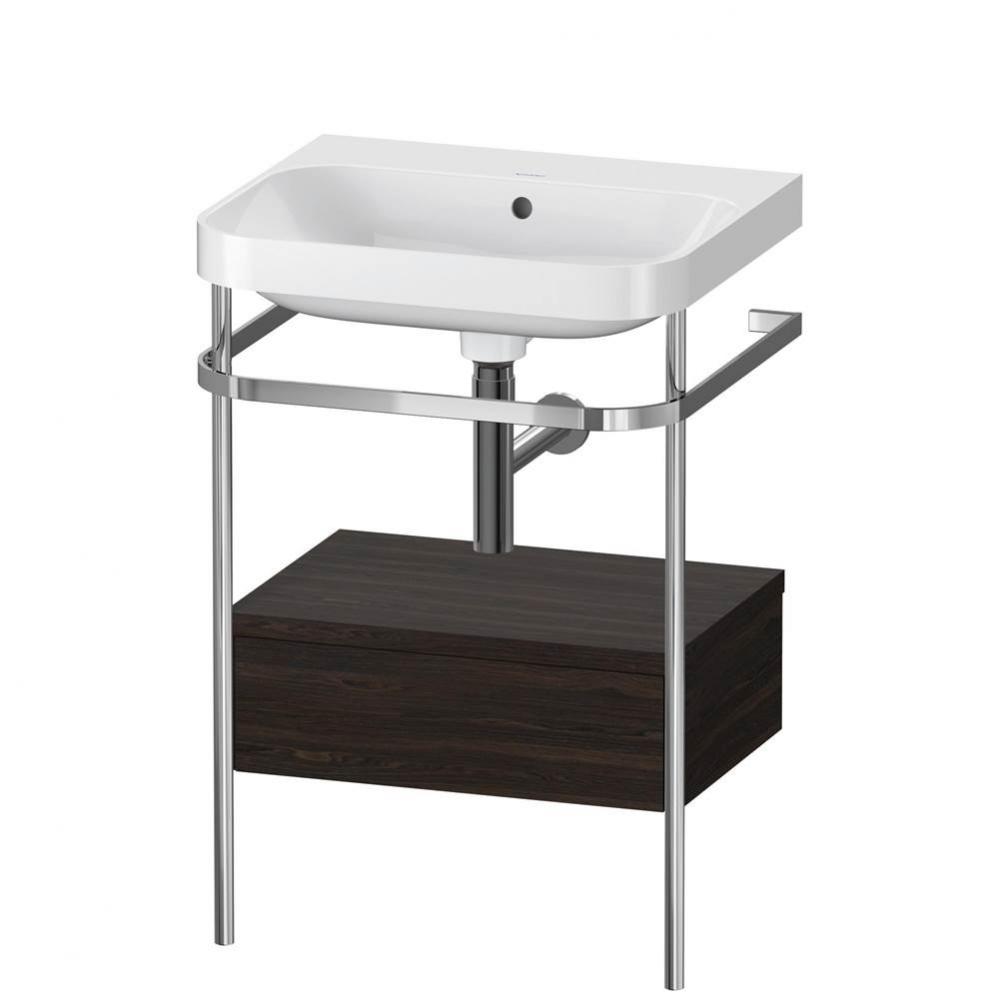 Happy D.2 Plus C-Shaped Vanity Kit with Sink and Metal Console Walnut Brushed