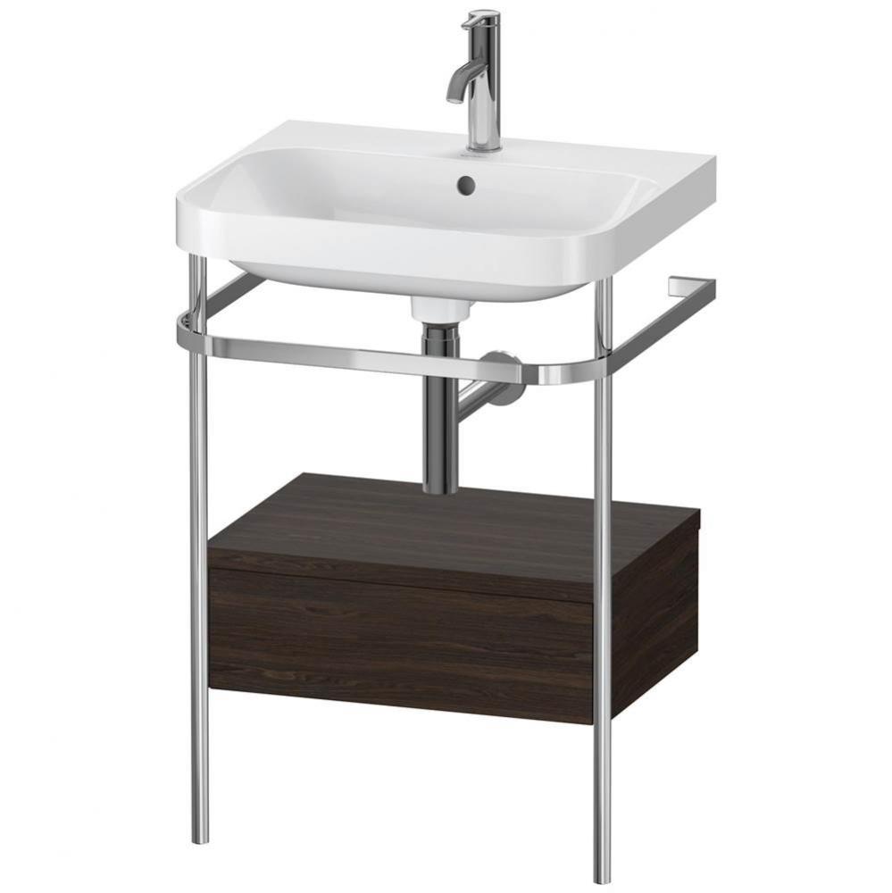 Happy D.2 Plus C-Shaped Vanity Kit with Sink and Metal Console Walnut Brushed