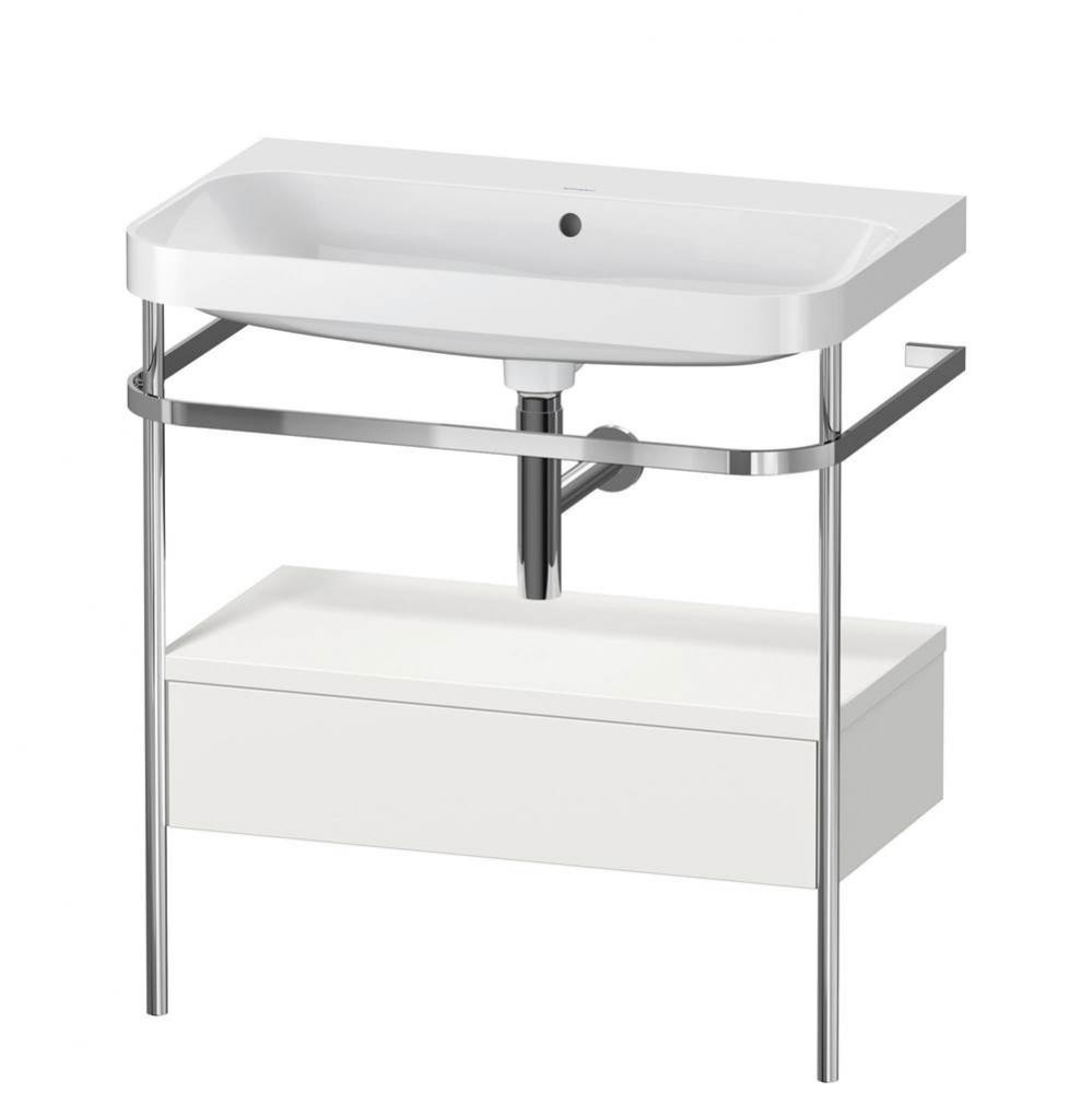 Happy D.2 Plus C-Shaped Vanity Kit with Sink and Metal Console Nordic White