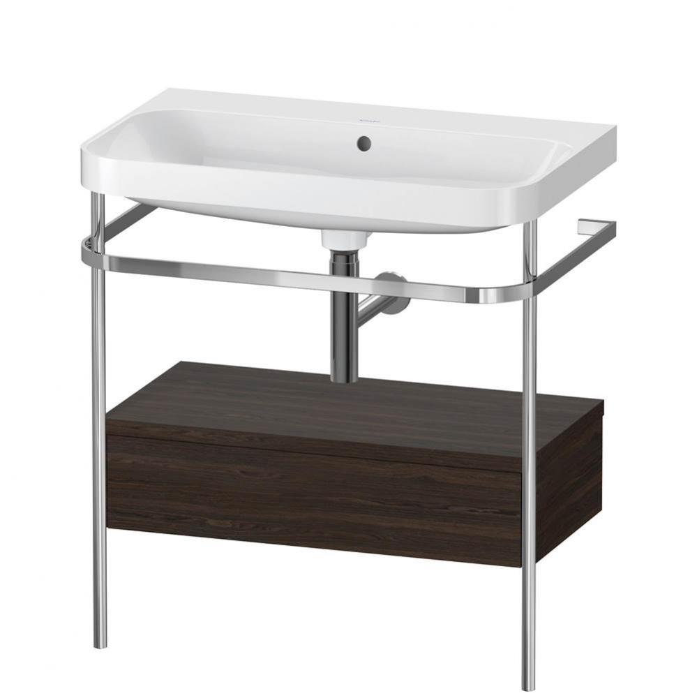 Happy D.2 Plus C-Shaped Vanity Kit with Sink and Metal Console Walnut Brushed