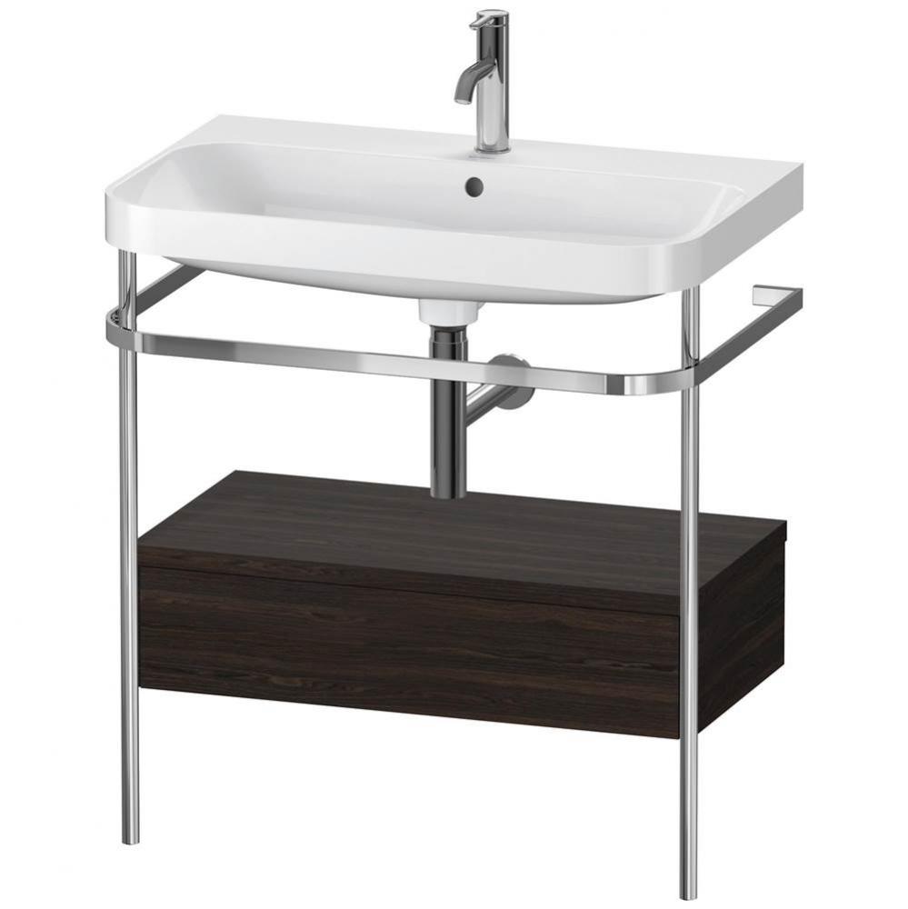 Happy D.2 Plus C-Shaped Vanity Kit with Sink and Metal Console Walnut Brushed