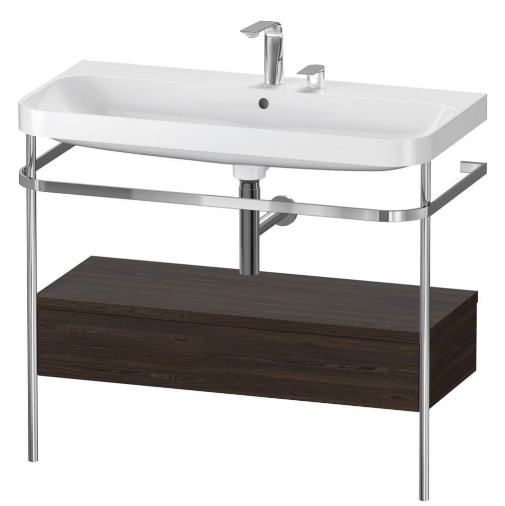 Happy D.2 Plus C-Shaped Vanity Kit with Sink and Metal Console Walnut Brushed