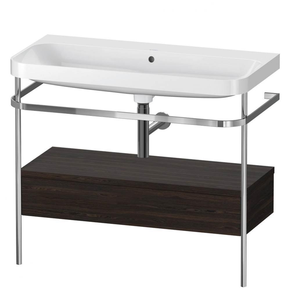 Happy D.2 Plus C-Shaped Vanity Kit with Sink and Metal Console Walnut Brushed