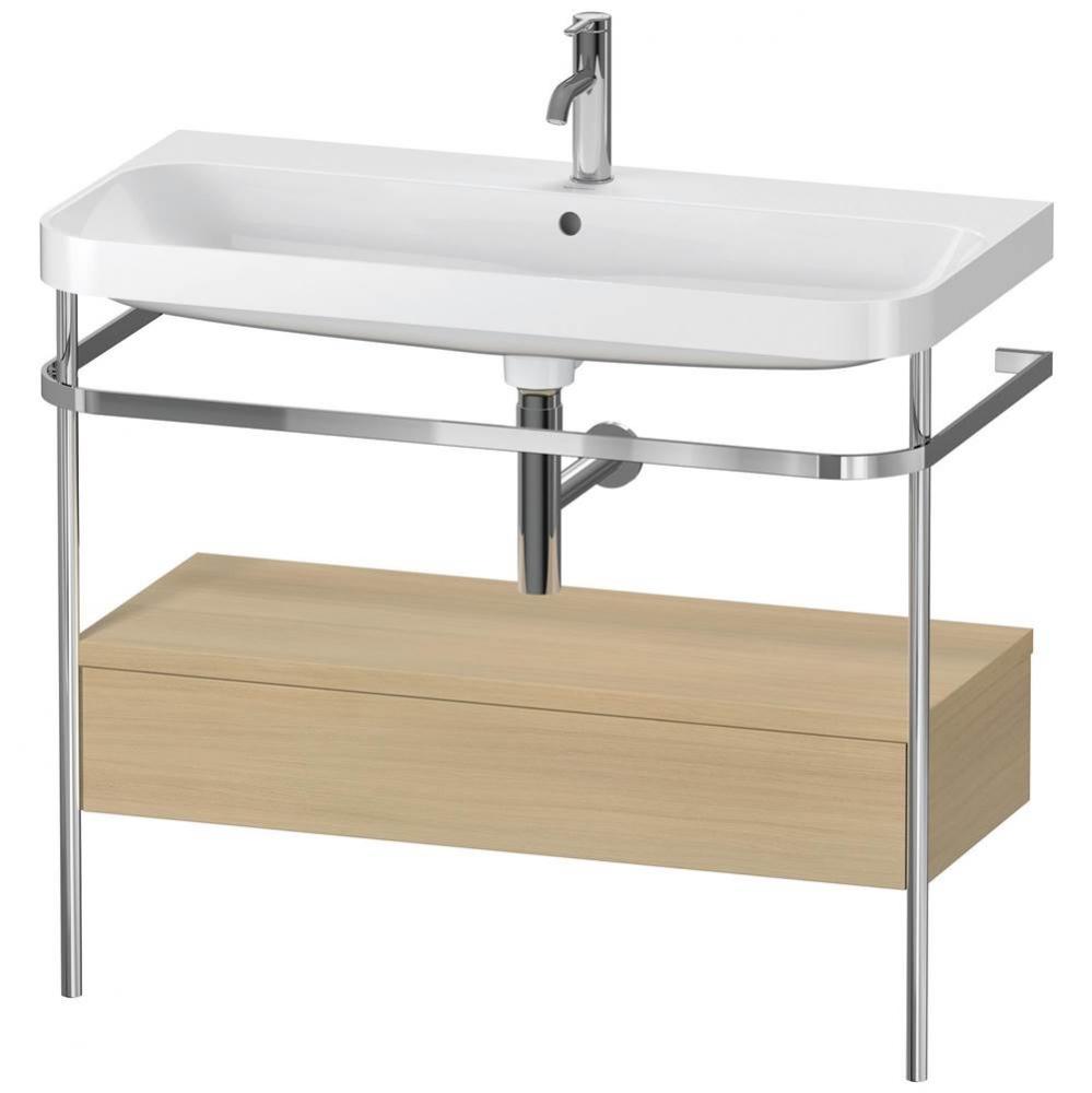 Happy D.2 Plus C-Shaped Vanity Kit with Sink and Metal Console Mediterranean Oak