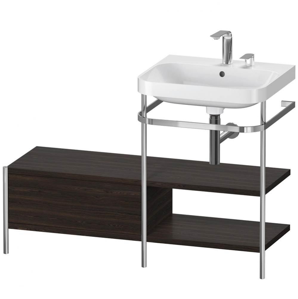 Happy D.2 Plus C-Shaped Vanity Kit with Sink and Metal Console Walnut Brushed