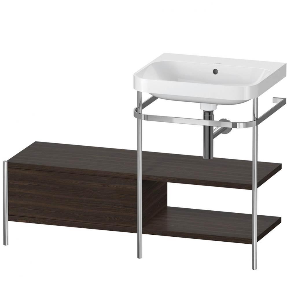 Happy D.2 Plus C-Shaped Vanity Kit with Sink and Metal Console Walnut Brushed