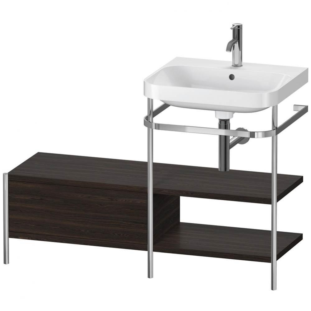 Happy D.2 Plus C-Shaped Vanity Kit with Sink and Metal Console Walnut Brushed