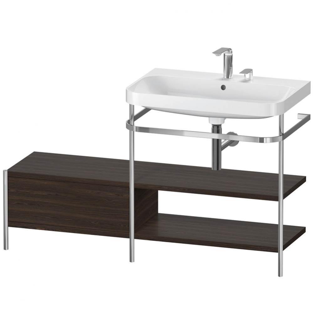 Happy D.2 Plus C-Shaped Vanity Kit with Sink and Metal Console Walnut Brushed