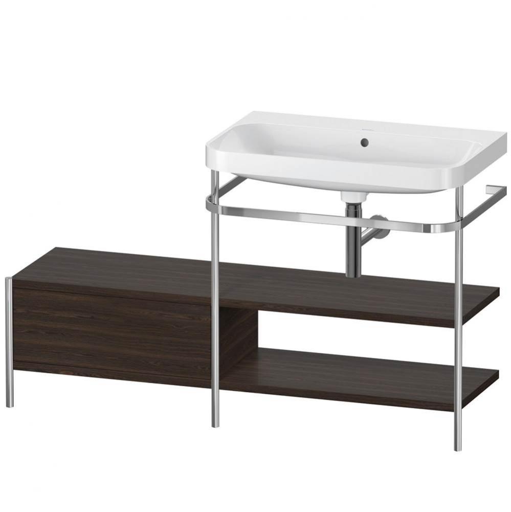 Happy D.2 Plus C-Shaped Vanity Kit with Sink and Metal Console Walnut Brushed