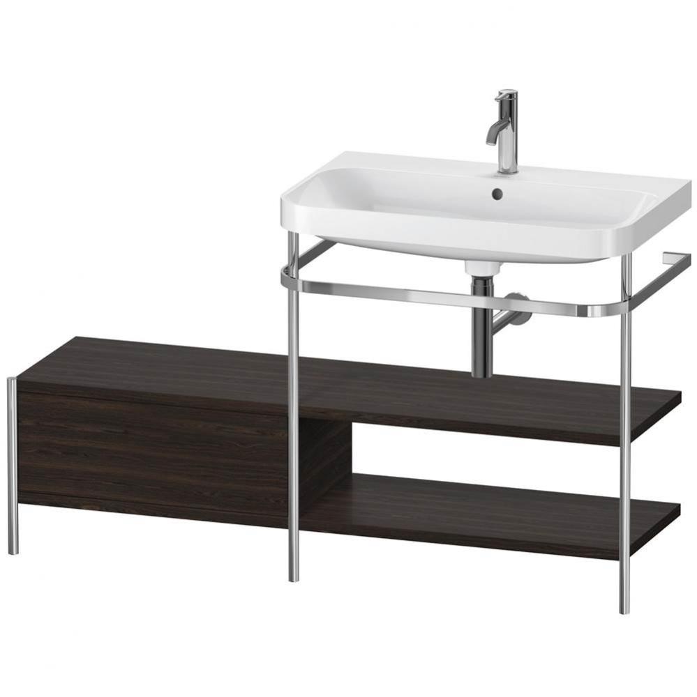 Happy D.2 Plus C-Shaped Vanity Kit with Sink and Metal Console Walnut Brushed