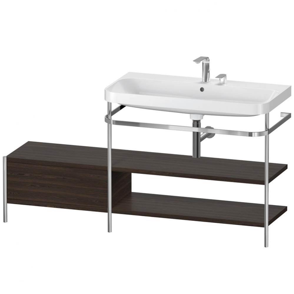 Happy D.2 Plus C-Shaped Vanity Kit with Sink and Metal Console Walnut Brushed