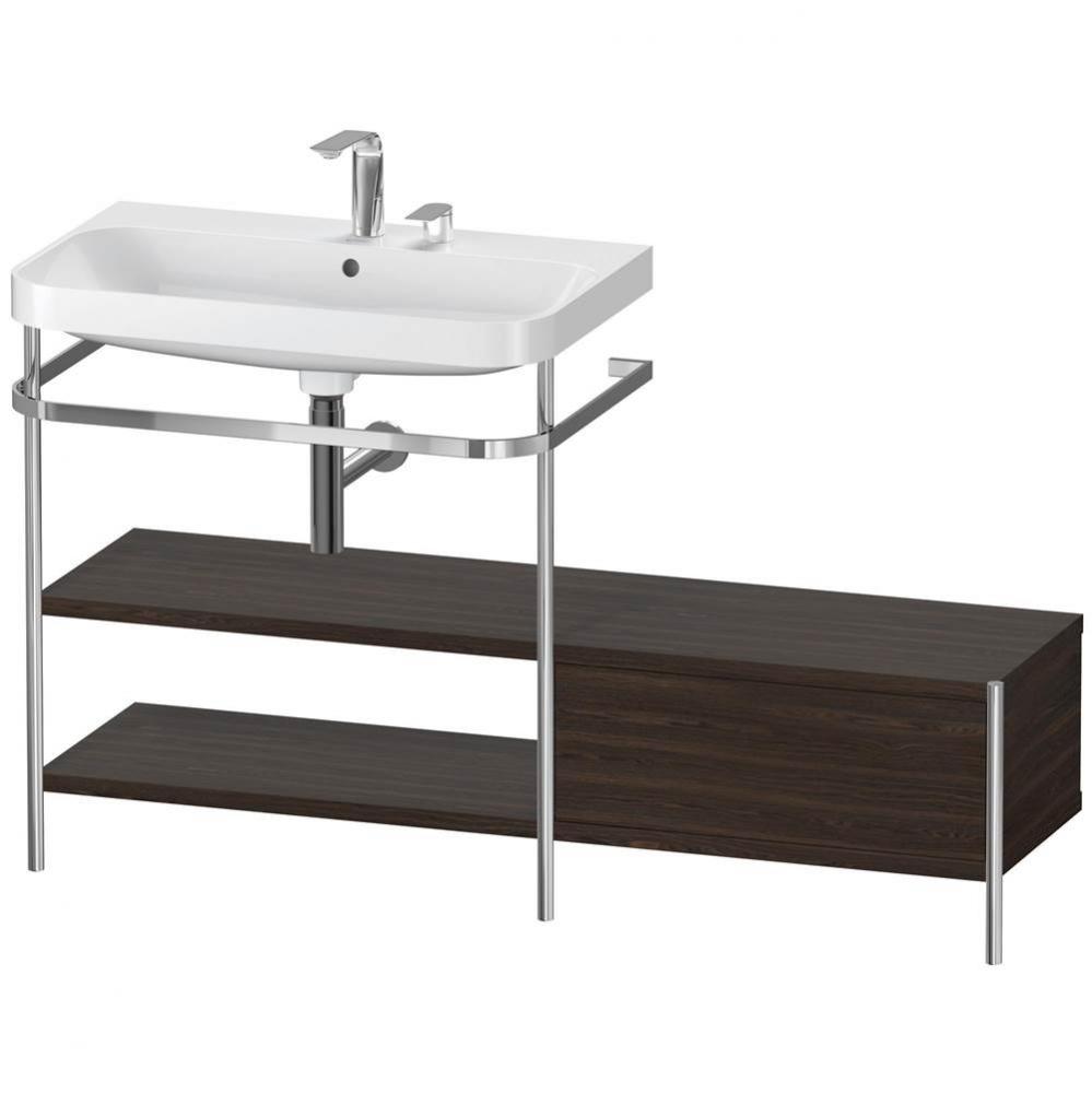 Happy D.2 Plus C-Shaped Vanity Kit with Sink and Metal Console Walnut Brushed