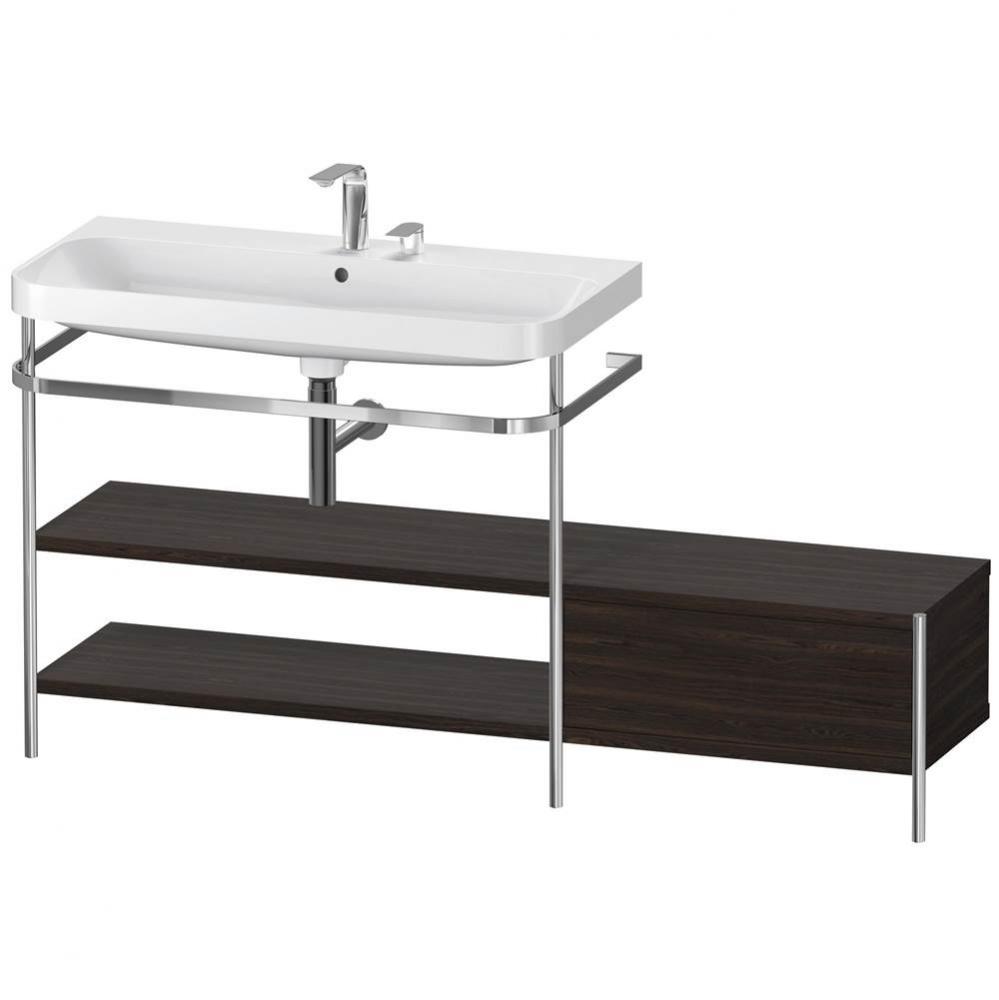 Happy D.2 Plus C-Shaped Vanity Kit with Sink and Metal Console Walnut Brushed