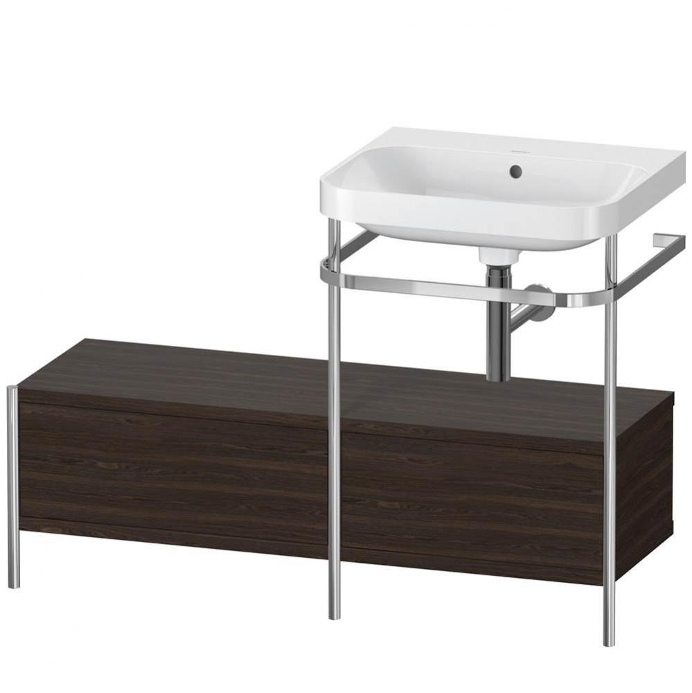 Happy D.2 Plus C-Shaped Vanity Kit with Sink and Metal Console Walnut Brushed