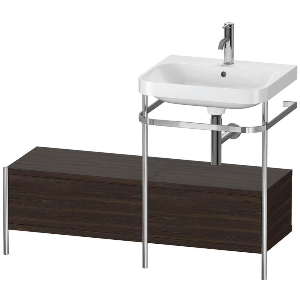 Happy D.2 Plus C-Shaped Vanity Kit with Sink and Metal Console Walnut Brushed