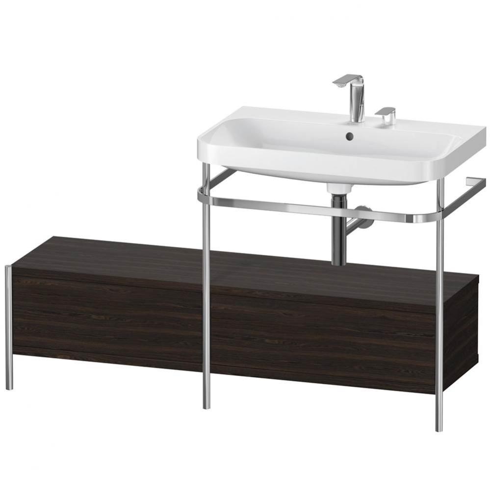 Happy D.2 Plus C-Shaped Vanity Kit with Sink and Metal Console Walnut Brushed