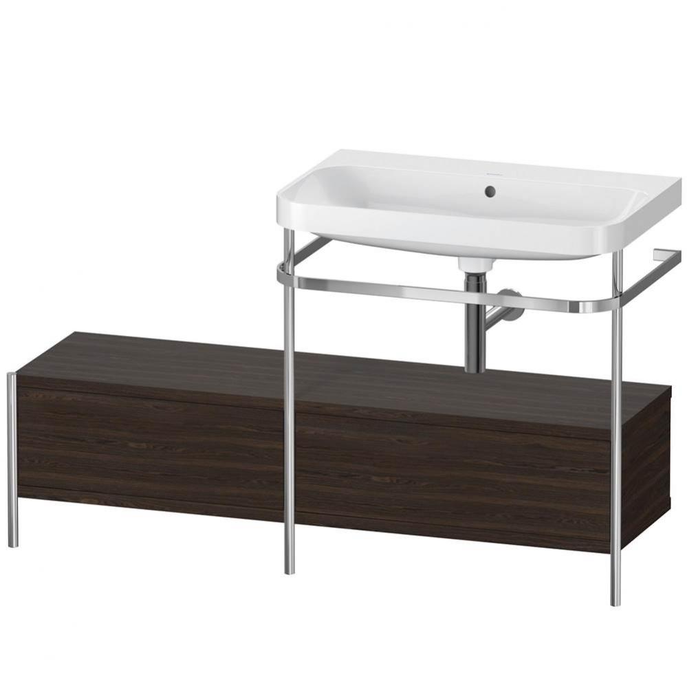 Happy D.2 Plus C-Shaped Vanity Kit with Sink and Metal Console Walnut Brushed