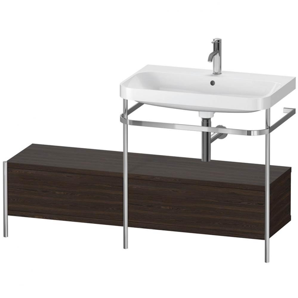 Happy D.2 Plus C-Shaped Vanity Kit with Sink and Metal Console Walnut Brushed