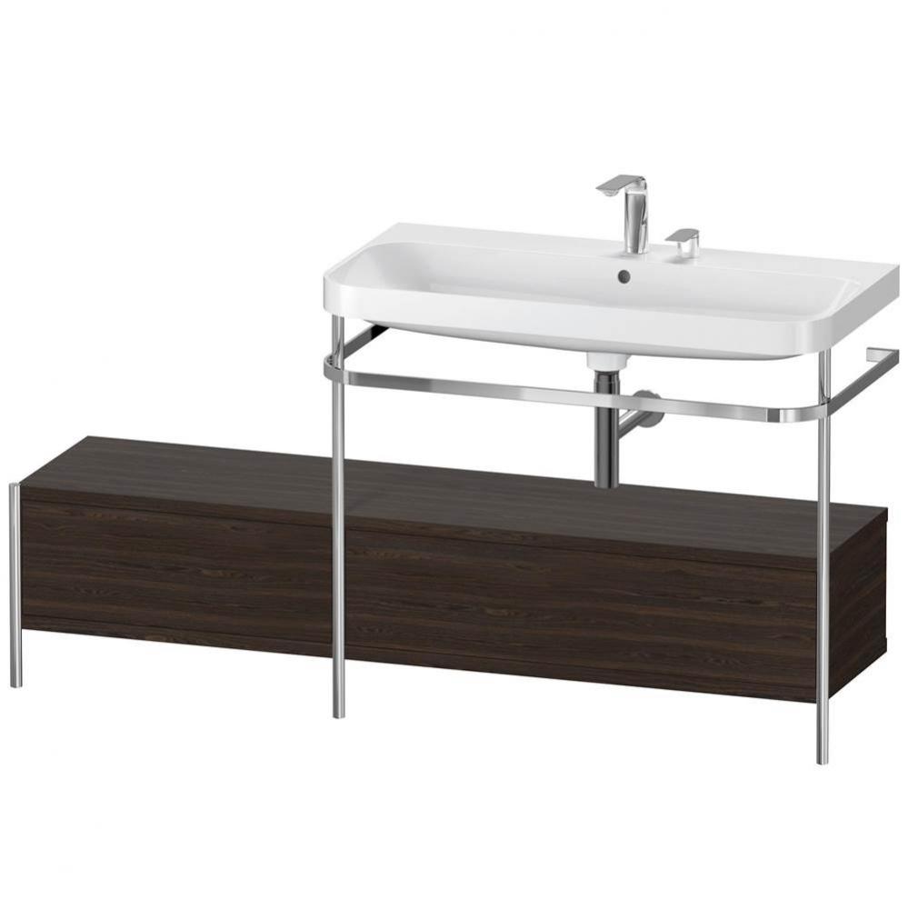 Happy D.2 Plus C-Shaped Vanity Kit with Sink and Metal Console Walnut Brushed