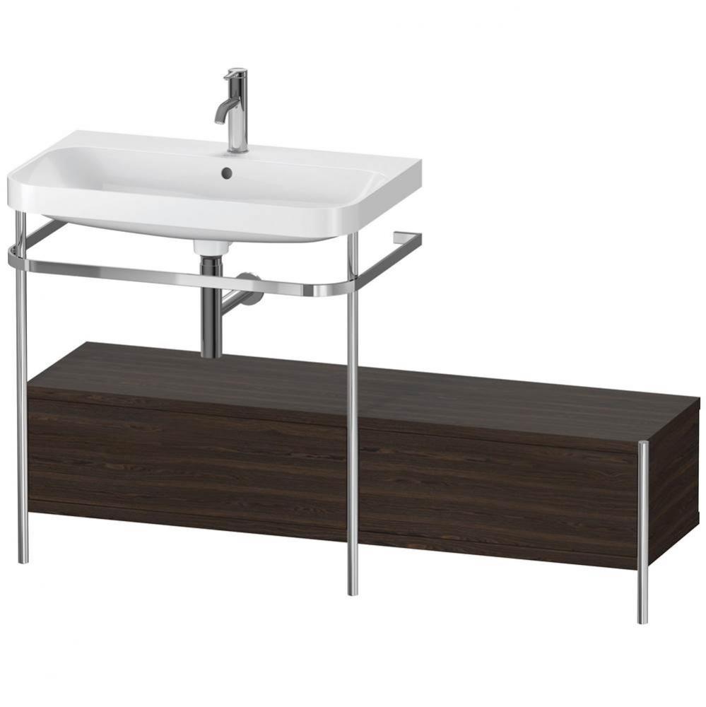 Happy D.2 Plus C-Shaped Vanity Kit with Sink and Metal Console Walnut Brushed