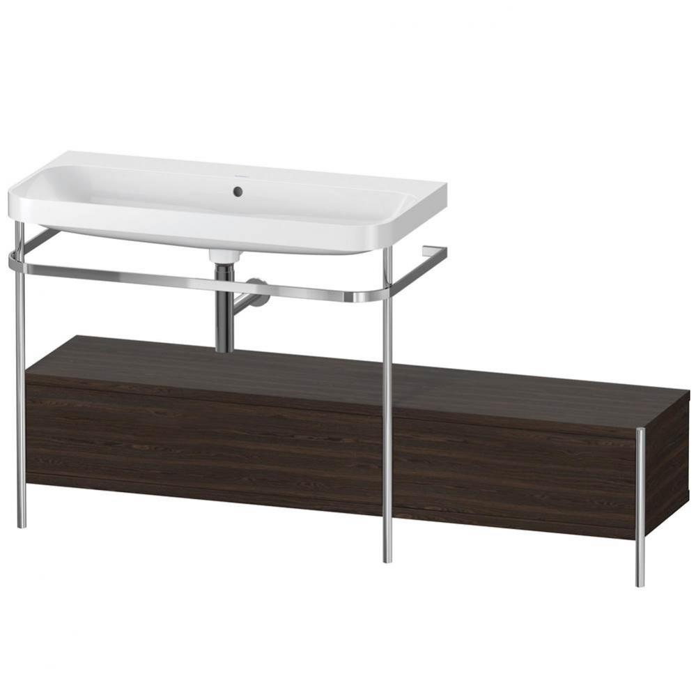 Happy D.2 Plus C-Shaped Vanity Kit with Sink and Metal Console Walnut Brushed