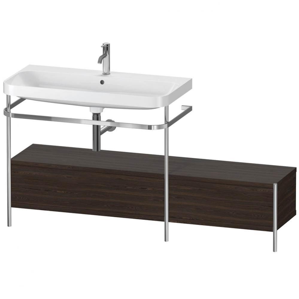 Happy D.2 Plus C-Shaped Vanity Kit with Sink and Metal Console Walnut Brushed