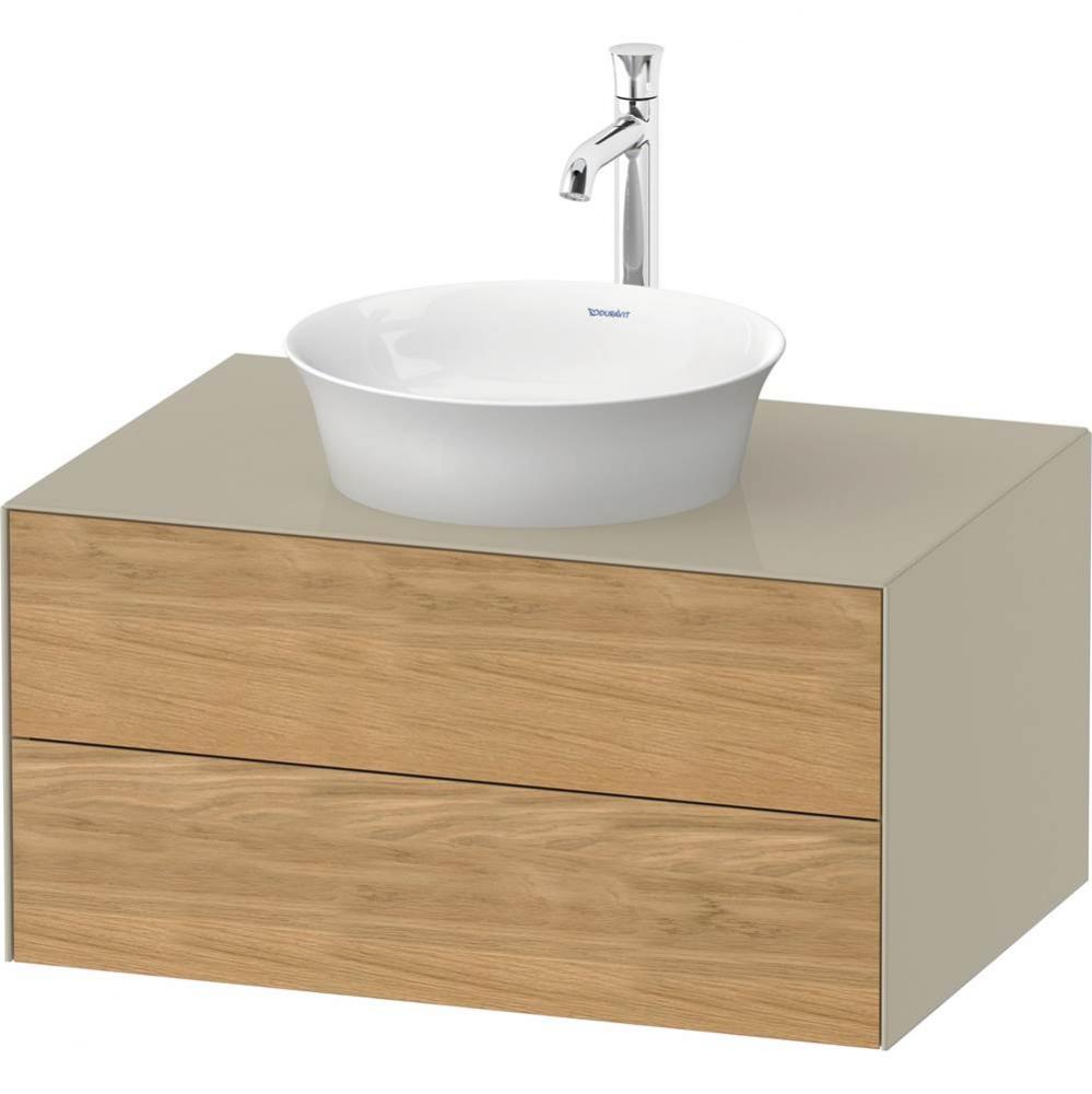 White Tulip Wall-Mounted Vanity Unit Natural Oak Solid/Taupe High Gloss