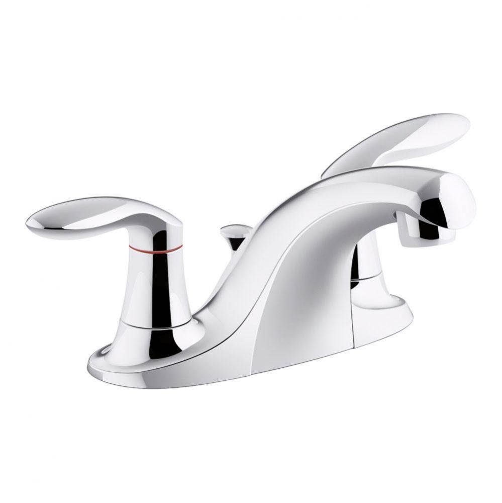 Coralais® two-handle centerset bathroom sink faucet with plastic pop-up drain and lift rod