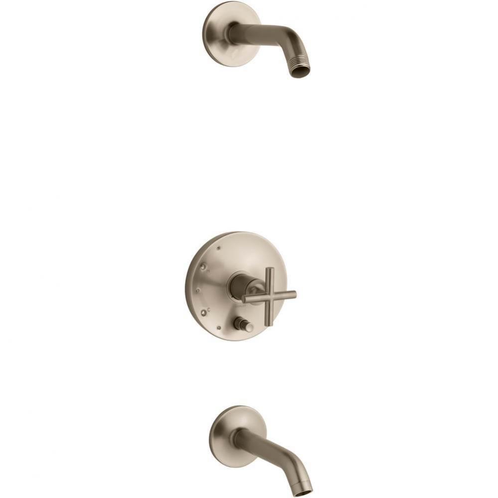 Purist Rite-Temp Bath And Shower Trim Kit With Push-Button Diverter And Cross Handle Without Showe