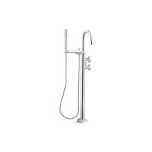 Kohler T77984-9-CP - Components® Floor-mount bath filler trim with industrial handles and handshower