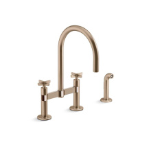 Kohler 28673-3-BV - Billet™ Two-hole bridge kitchen sink faucet with side sprayer