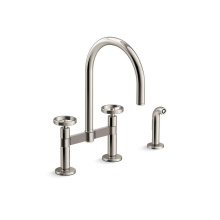 Kohler 28673-9-SN - Billet™ Two-hole bridge kitchen sink faucet with side sprayer