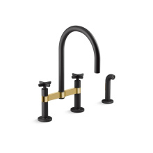 Kohler 28673-3-BMB - Billet™ Two-hole bridge kitchen sink faucet with side sprayer