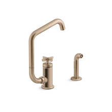 Kohler 28667-3-BV - Billet™ Single-handle kitchen sink faucet with two-function extended-reach spout and side spraye