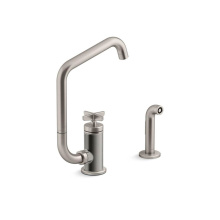 Kohler 28667-3-VS - Billet™ Single-handle kitchen sink faucet with two-function extended-reach spout and side spraye