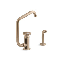 Kohler 28667-9-BV - Billet™ Single-handle kitchen sink faucet with two-function extended-reach spout and side spraye