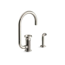 Kohler 28675-9-SN - Billet™ Single-handle kitchen sink faucet with two-function extended-reach spout and side spraye