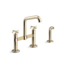 Kohler 28665-3-AF - Billet™ Two-hole bridge kitchen sink faucet with side sprayer