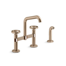 Kohler 28665-9-BV - Billet™ Two-hole bridge kitchen sink faucet with side sprayer