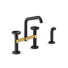 Kohler 28665-9-BMB - Billet™ Two-hole bridge kitchen sink faucet with side sprayer