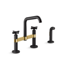 Kohler 28665-3-BMB - Billet™ Two-hole bridge kitchen sink faucet with side sprayer