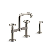 Kohler 28665-9-SN - Billet™ Two-hole bridge kitchen sink faucet with side sprayer
