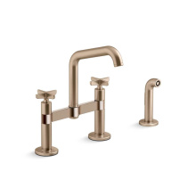 Kohler 28665-3-BV - Billet™ Two-hole bridge kitchen sink faucet with side sprayer