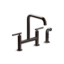 Kohler 7548-4-BGP - Purist® Two-hole bridge kitchen sink faucet with side sprayer