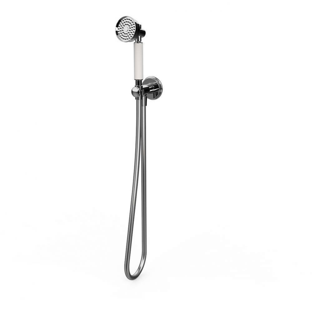 Wall mounted handheld shower attachment. Polished