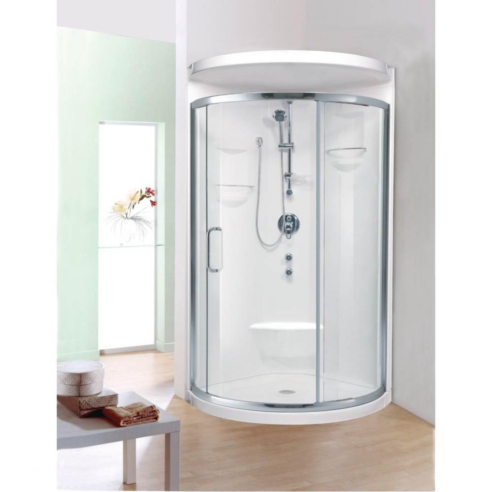 Alea 3232 Round Acrylic Corner One-Piece Shower with Center Drain in White