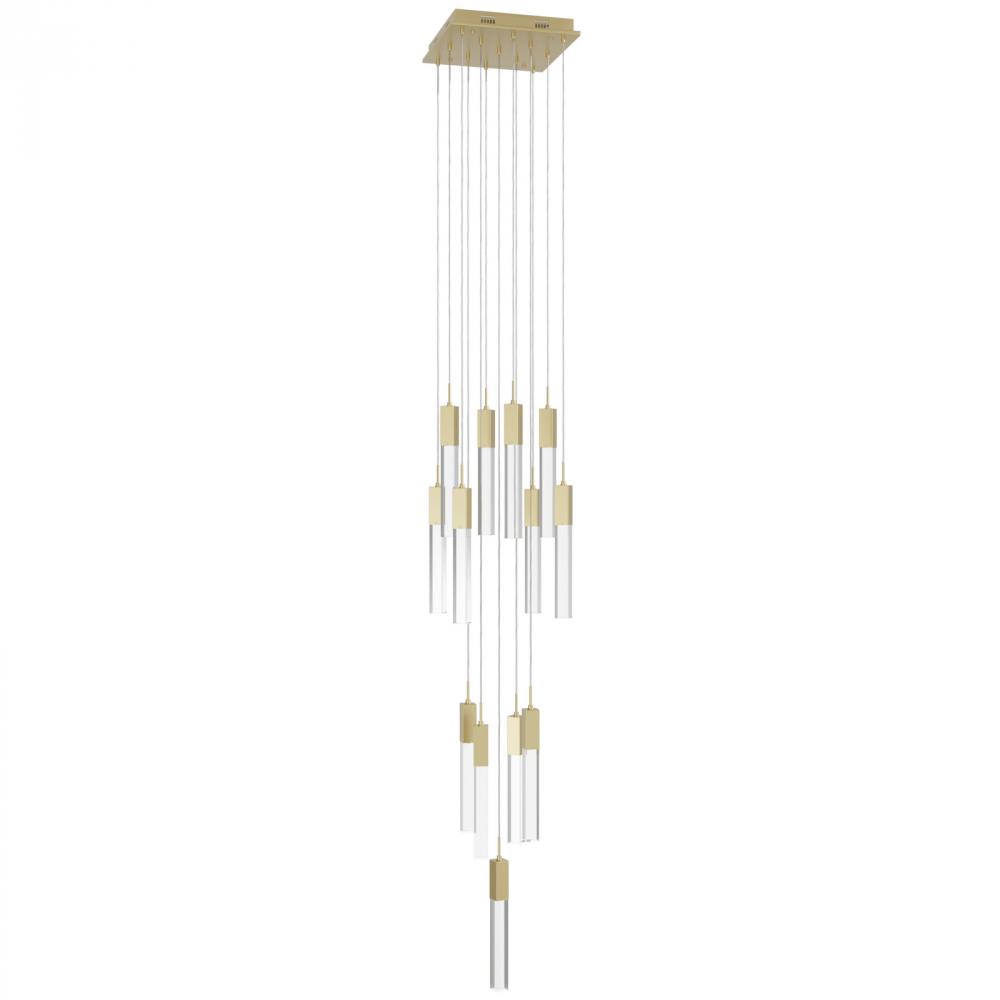 The Original Glacier Avenue Collection Brushed Brass 13 Light Pendant Fixture with Clear Crystal