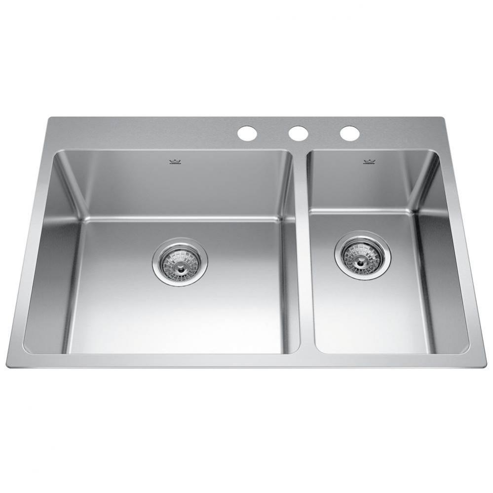 Brookmore 31-in LR x 20.9-in FB Drop in Double Bowl Stainless Steel Kitchen Sink