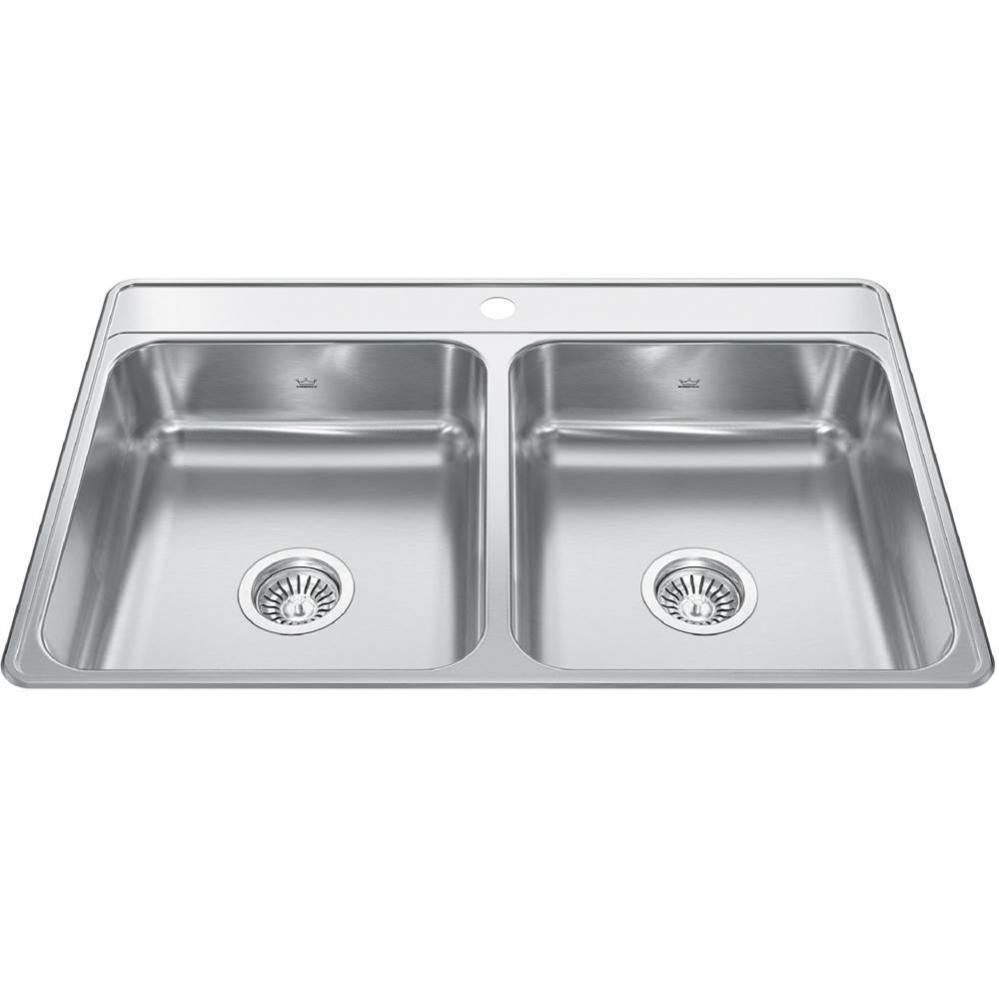 Creemore 33-in LR x 22-in FB Drop In Double Bowl 1-Hole Stainless Steel Kitchen Sink