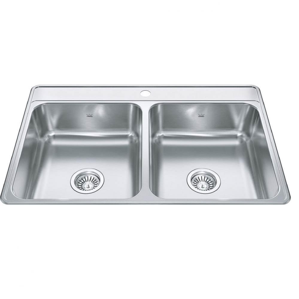 Creemore 33-in LR x 22-in FB Drop In Double Bowl 1-Hole Stainless Steel Kitchen Sink